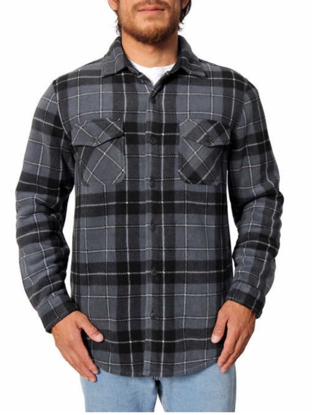 NWT Freedom Foundry Men's Plaid Fleece Shirt GRAY - size S cozy winter outdoor